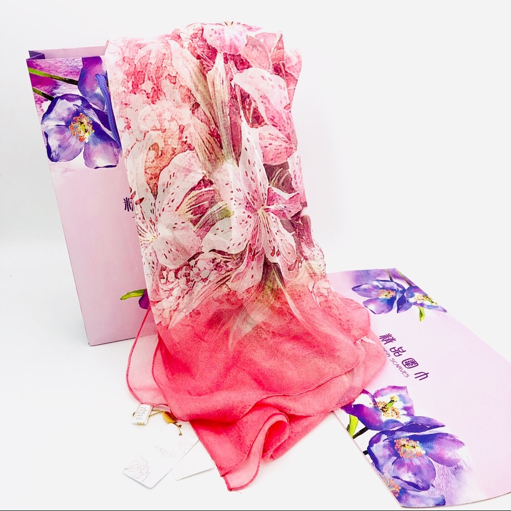 💕Authentic 100% Silk Jingpin Chinese Lily Scarf